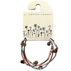 ⭐️3/$25⭐️LC Lauren Conrad Set Of 3 Gold Tone Pink And Blue Stretch Bracelets NWT